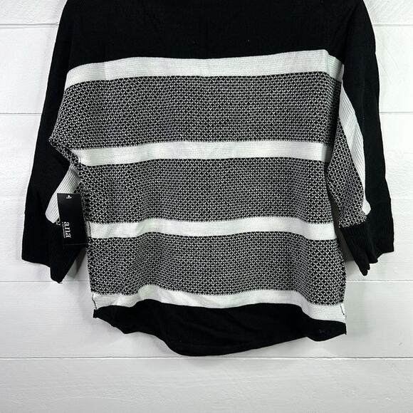 ANA Black White Stripe Knit 3/4 Sleeve Scoop Neck Sweater Top Shirt‎ Size Small - Picture 4 of 11